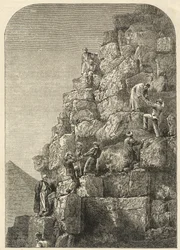 Ascent of the Great Pyramid, engraved from a photograph